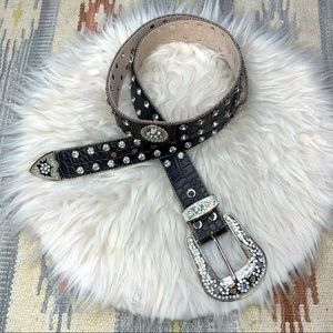 Western Brown Silver Rhinestone Bling Cowgirl Leather Belt Size XXL
